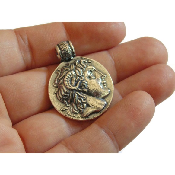 Ancient Greek Coin Alexander Great Athena Artisan Copy Pendant Medal Sterling - Picture 1 of 4